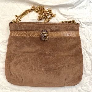 Ruth Saltz vintage brown suede bag with gold chain